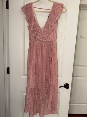 Aqua Pink Lace High-Low Dress
